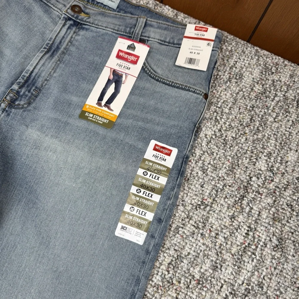 Wrangler Jeans Mens 40x32 Five Star Premium Slim Straight Blue Denim NWT